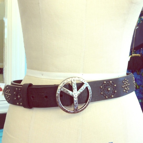 Black Brighton Belt with Peace Sign. Size 34