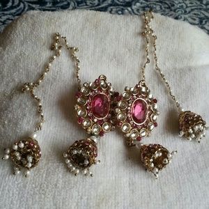 Pink indian style earrings w/round the ear ascent