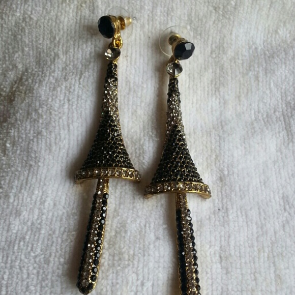 Gold black and white earrings