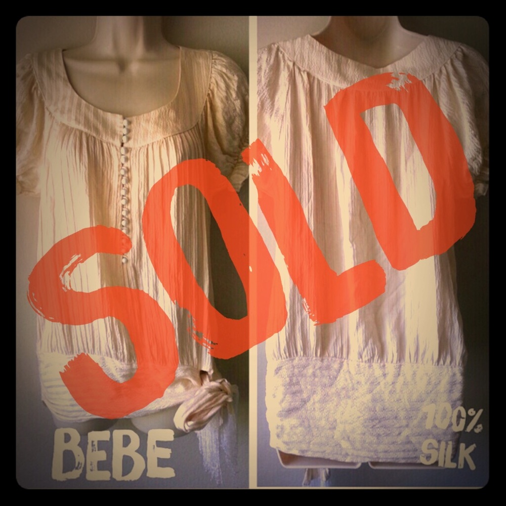 NWOT? Bebe Ivory 100% Silk Striped Tassle Blouse