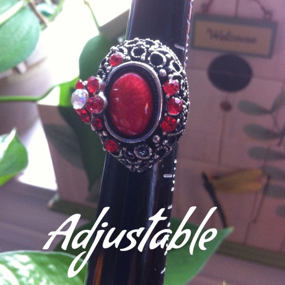 STATEMENT RING/antique filigree/lovely red stones!