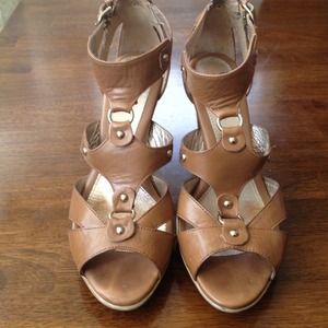 Strappy leather open toe dress shoes brown and blk