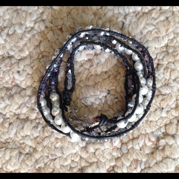 Three wrap leather beaded bracelet - Picture 1 of 3