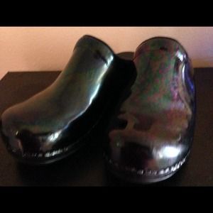 New black patent clogs