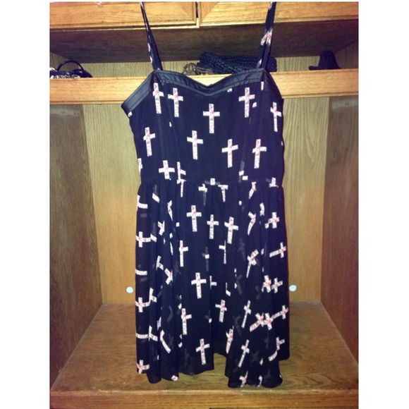 Black and pink cross patterned dress