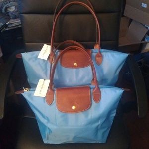 NWT LARGE Longchamp Le Pliage Tote Bag Azure Blue