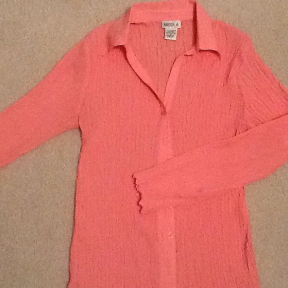Coral blouse, textured, no iron
