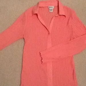 Coral blouse, textured, no iron