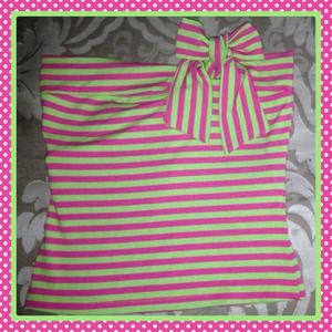 INC Hot Pink/Lime Green Stripe tube Halter Top XS