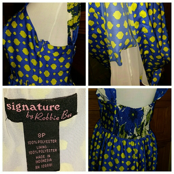 ☆HP×2☆ 💙 NWOT Petite Silky Blue w/ Yellow Dress - Picture 3 of 4