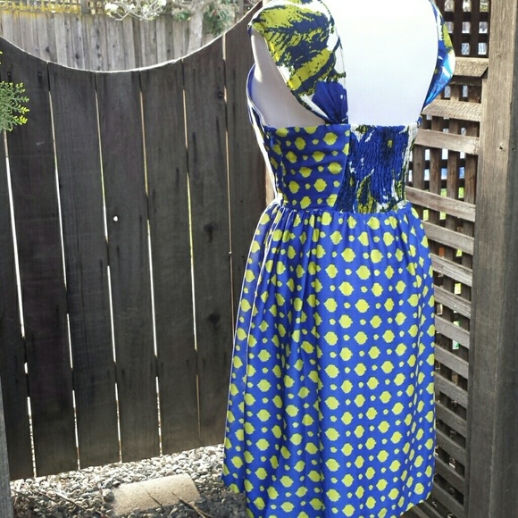 ☆HP×2☆ 💙 NWOT Petite Silky Blue w/ Yellow Dress - Picture 2 of 4