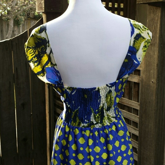 ☆HP×2☆ 💙 NWOT Petite Silky Blue w/ Yellow Dress - Picture 4 of 4