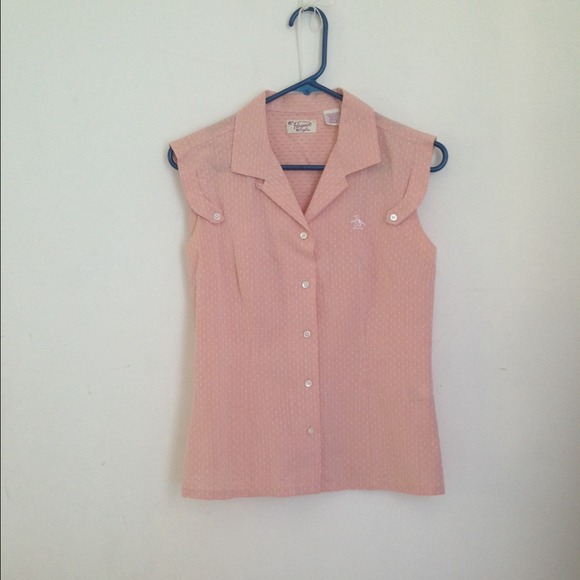 Original Penguin sleeveless pink polkadot blouse