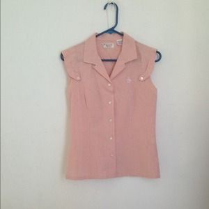 Original Penguin sleeveless pink polkadot blouse