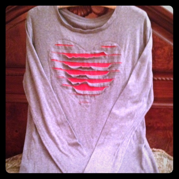 Up-cycled Shredded Heart Long Sleeve Tee