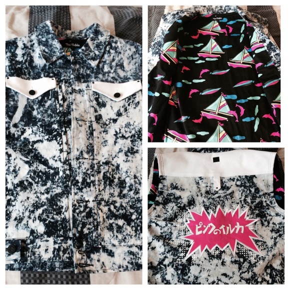Pink+Dolphin Denim Acid Wash Vest (Large)