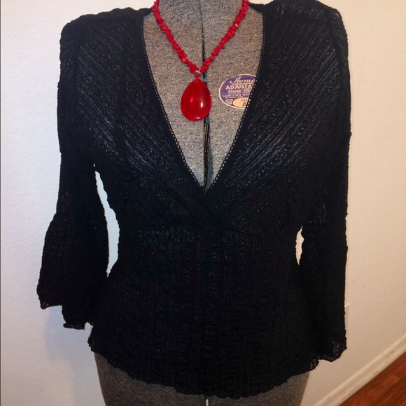 ANNA Tops - BLACK SHEER LACE BLOUSE