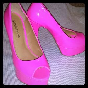 Hot Pink Peep-Toe Platform Heels