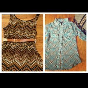 Blue chiffon shirt and brown chevron shirt
