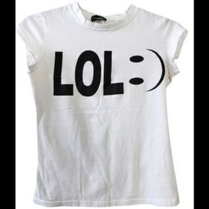 Rue 21 Crop LOL T Shirt White Cap sleeves