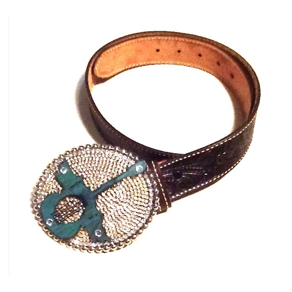 Leather Belt with Flashy Buckle Size 34