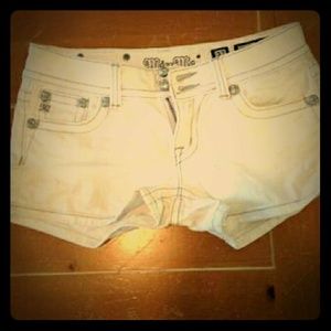 White miss me shorts