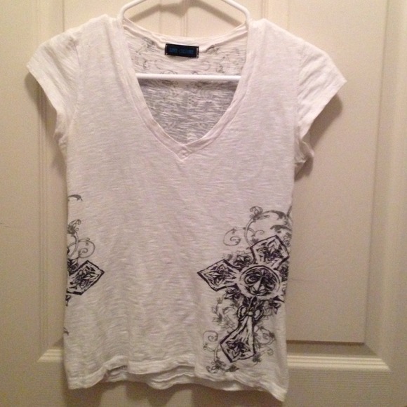 White Tee with Purple & Gray Designs and Bling - Picture 2 of 3