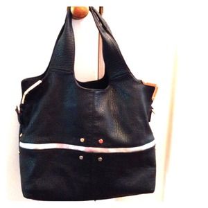 Black leather handbag