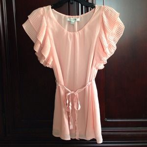 Pink Pleated Flutter Sleeve Top