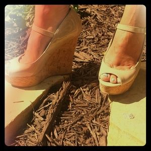 Guess Nude Peep-Toe Wedges