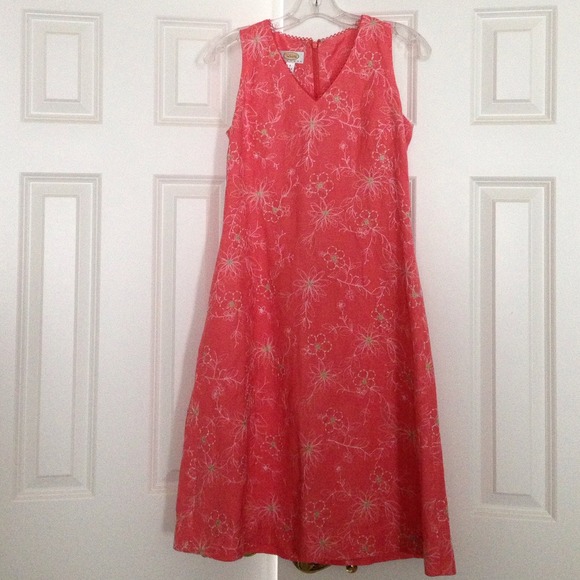 Salmon White Stitched Floral Dress