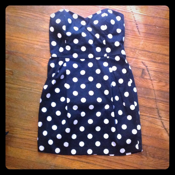 Ixia black and white polka dot strapless dress