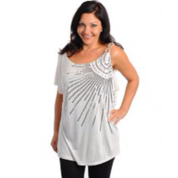 Plus Size Ivory Sequins Top (2x 3x)