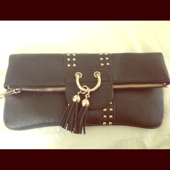 Bebe black faux leather clutch