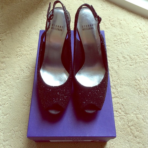 Stuart Weitzman Black Glitter Heels
