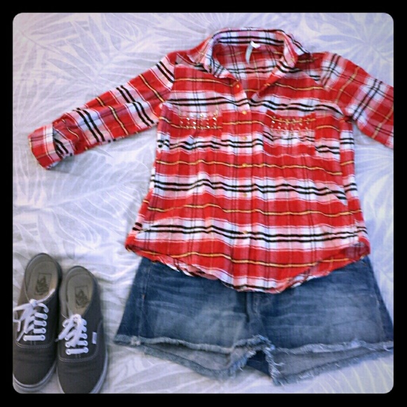 Studded red and black flannel