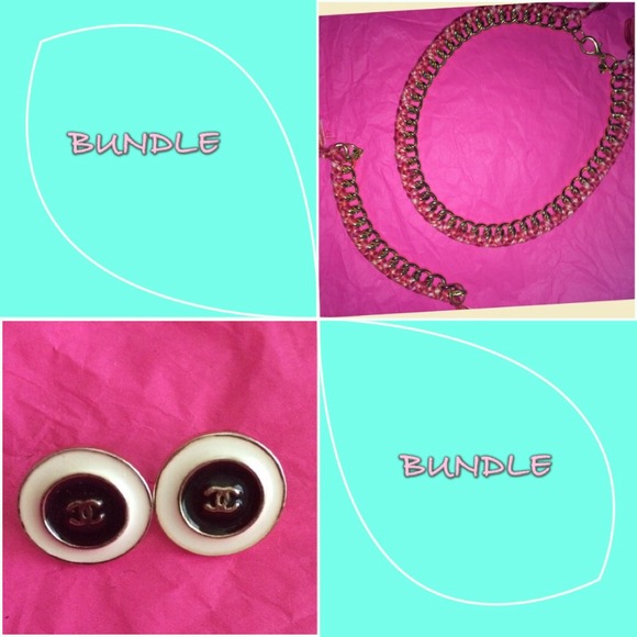 Pink/Gold Matching Set and Chanel earrings BUNDLE