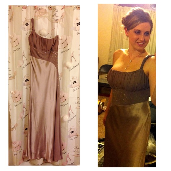 ABS Brown Chiffon and Satin Evening Gown Crystals