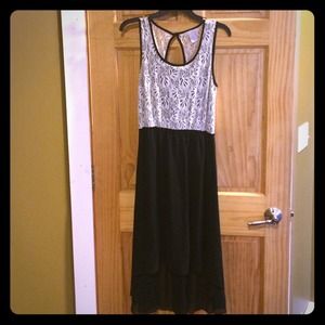 Cream lace and black dress