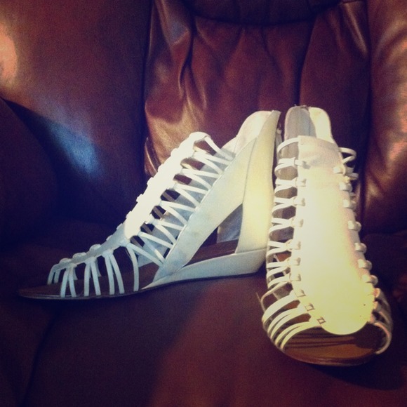 White caged gladiator style flats  shoe dazzle