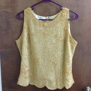 Exquisite beaded JKARA top.
