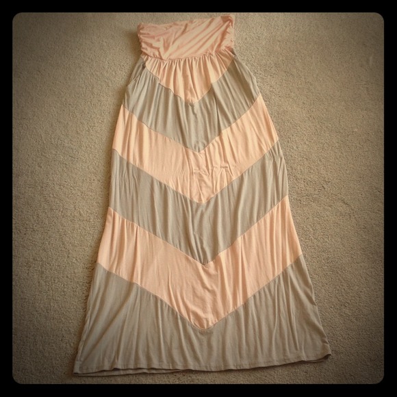 Pink and Gray Chevron Maxi Dress