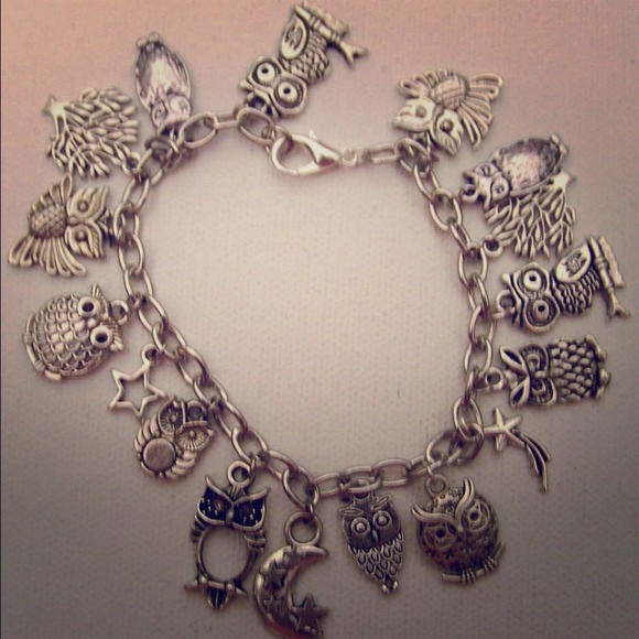 Sterling silver owl charm bracelet