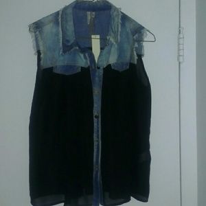 Denim and sheer top