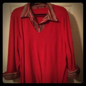 Red shirt w/attached collar & cuffed sleeves