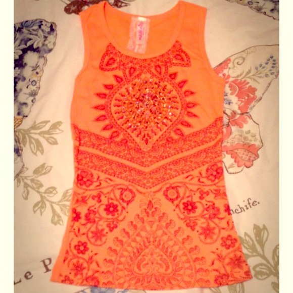 Orange Indian print studded tank top