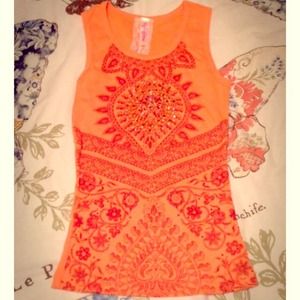 Orange Indian print studded tank top