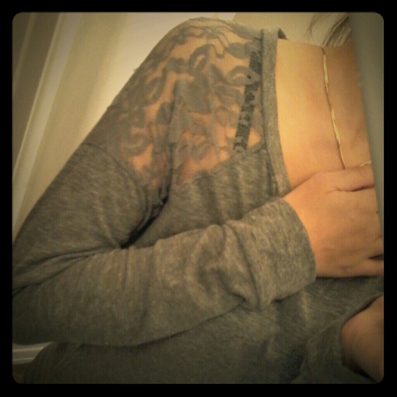 Long sleeve grey lace top