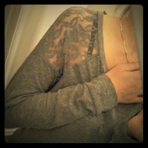 Long sleeve grey lace top