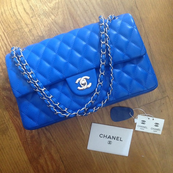 Blue Leather Quilted Handbag